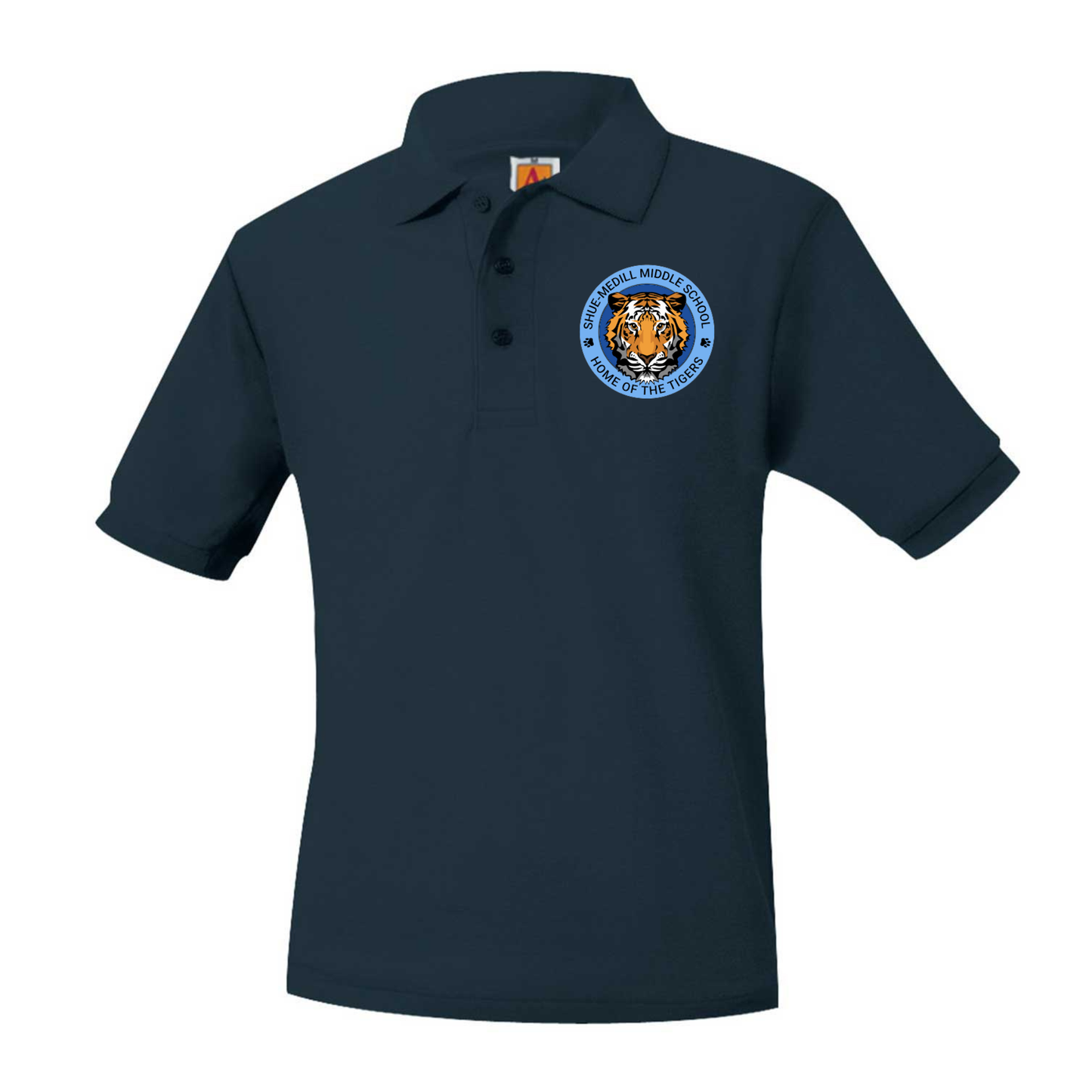 SHUE MEDILL NAVY SHORT SLEEVE POLO W/LOGO (8TH GRADE) (8747SM-DE)