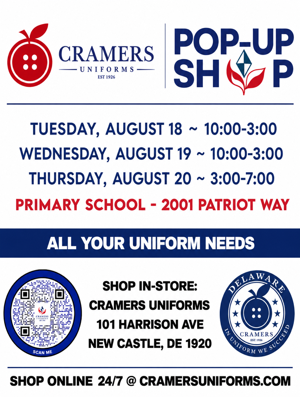 POP UP SHOP-NEWARK CHARTER- AUGUST 18TH-20TH